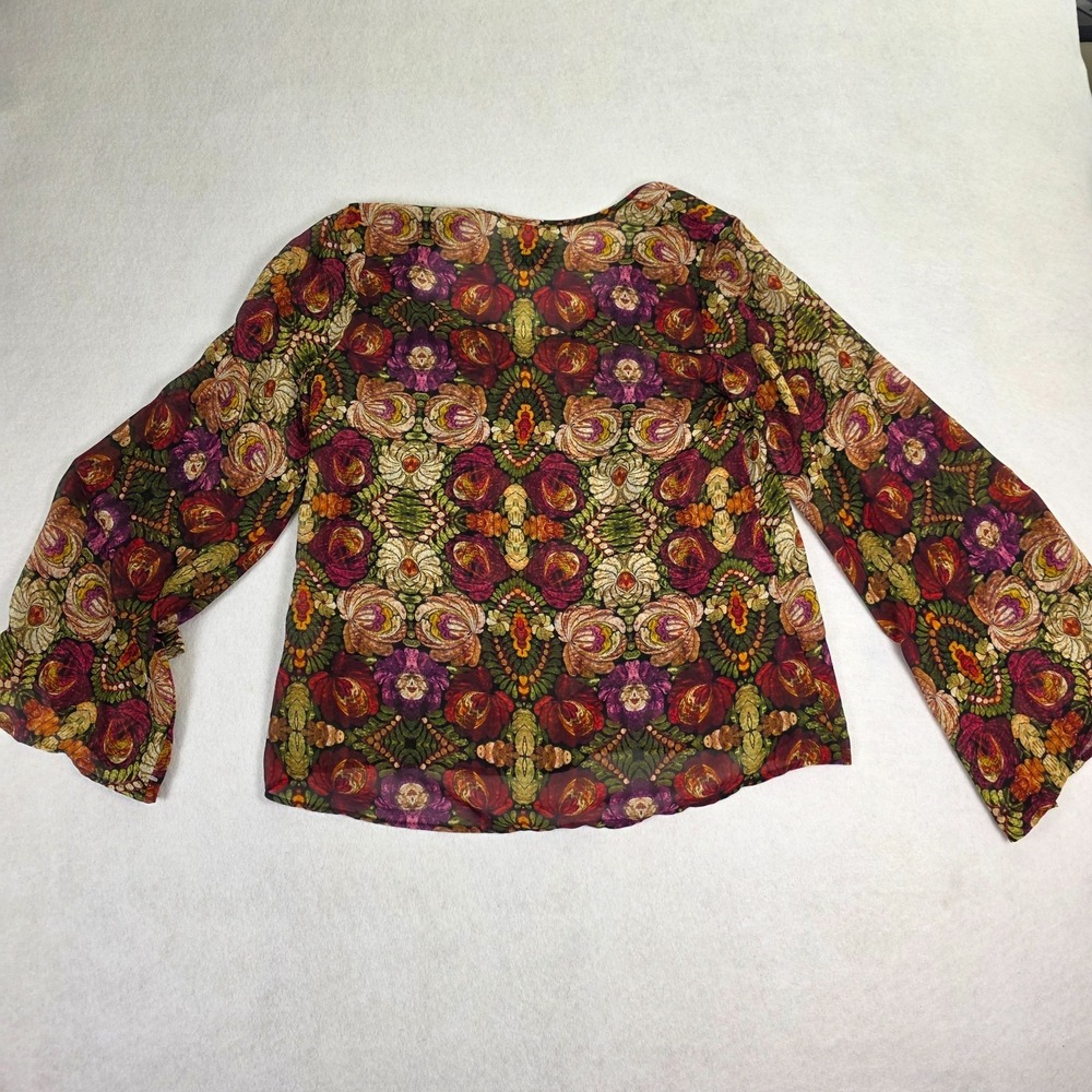 Show Me Your Mumu Blouse Small Boho Bell Sleeve Sheer Floral Kaleidoscope Top - Picture 2 of 8